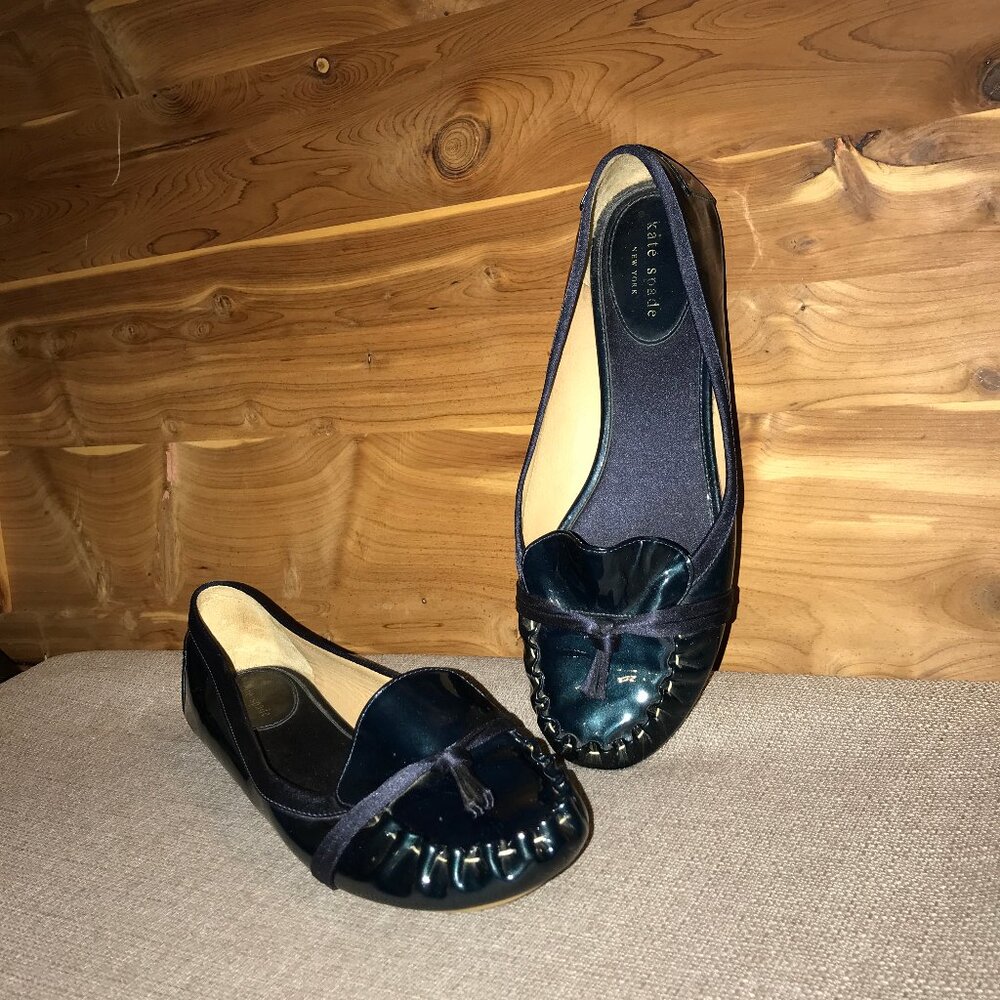 Kate Spade BLUE Metallic Moccasin Loafers sz 9